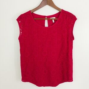 Joie Red Floral Lace Sleeveless Blouse Keyhole Back Small